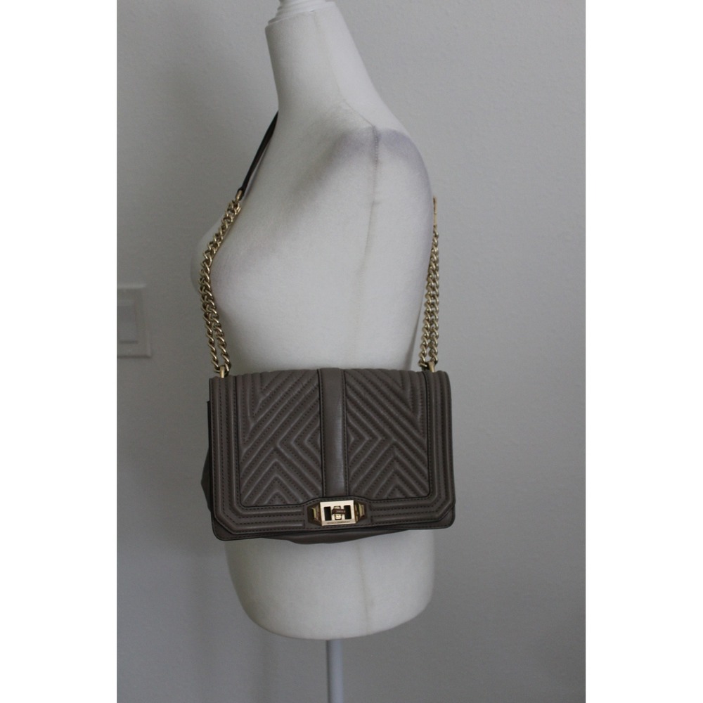Rebecca Minkoff Love Crossbody Bag Taupe Grey Quilted Leather Gold Medium